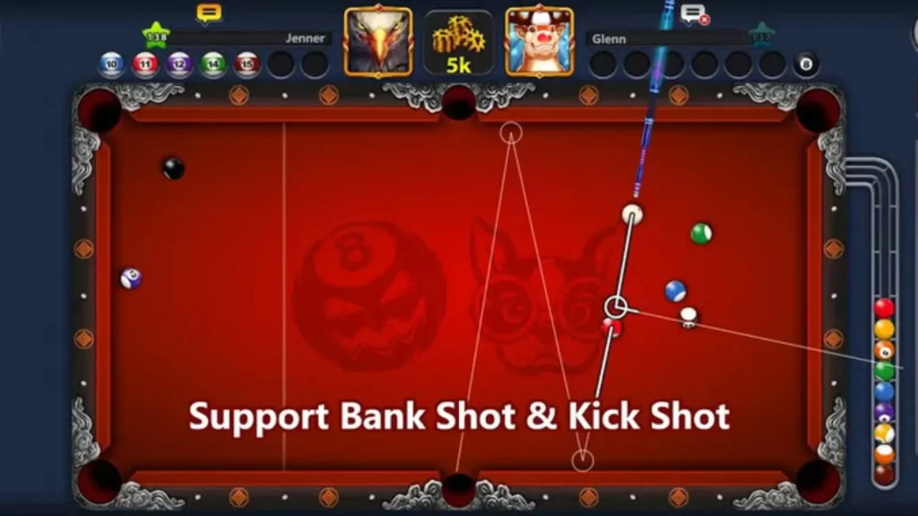 Aim tool for 8 Ball Pool 2 bank shot and kick shot
